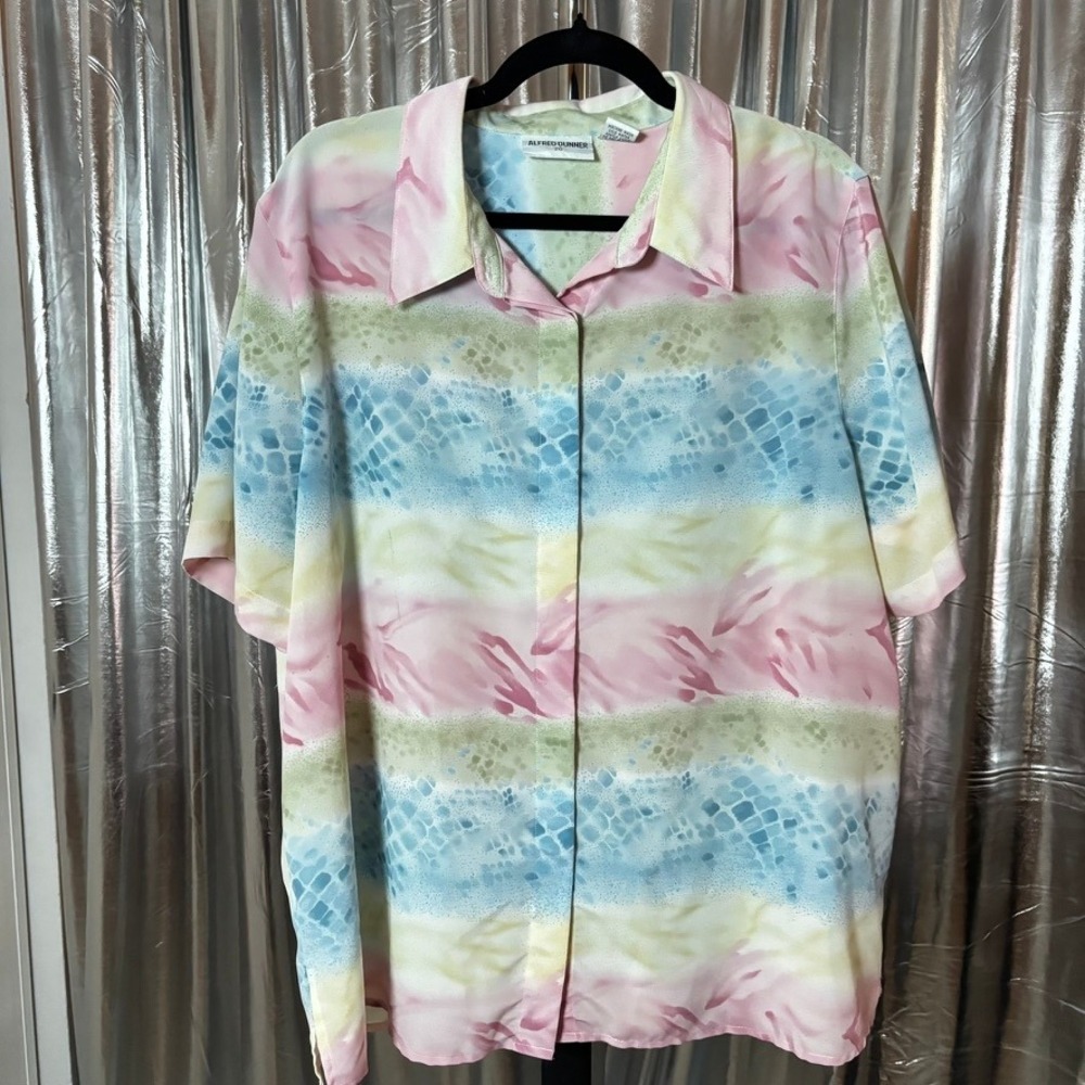 Alfred Dunner Pastel Watercolor Print Button Up Shirt